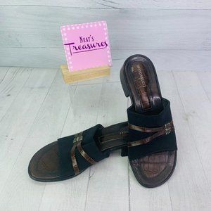 Sesto Meucci Italy Black Brown Leather Low Block Heel Slide Sandals Size 9.5 N